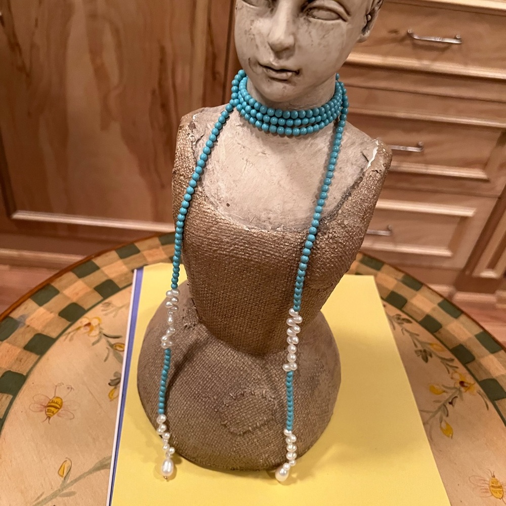 Turquoise and fresh water pearl lariat necklace. NWOT